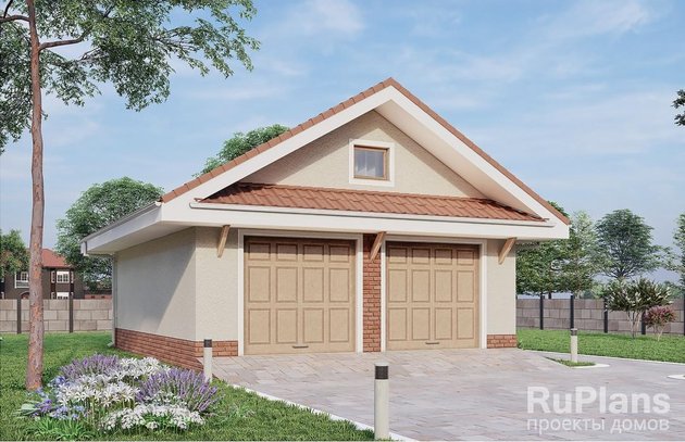 Эскизный проект одноэтажного гаража на две машины с мастерской Rg4025 - Вид1